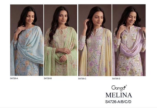 Melina 4726 Ganga Cotton Pant Style Suits Wholesale Rate