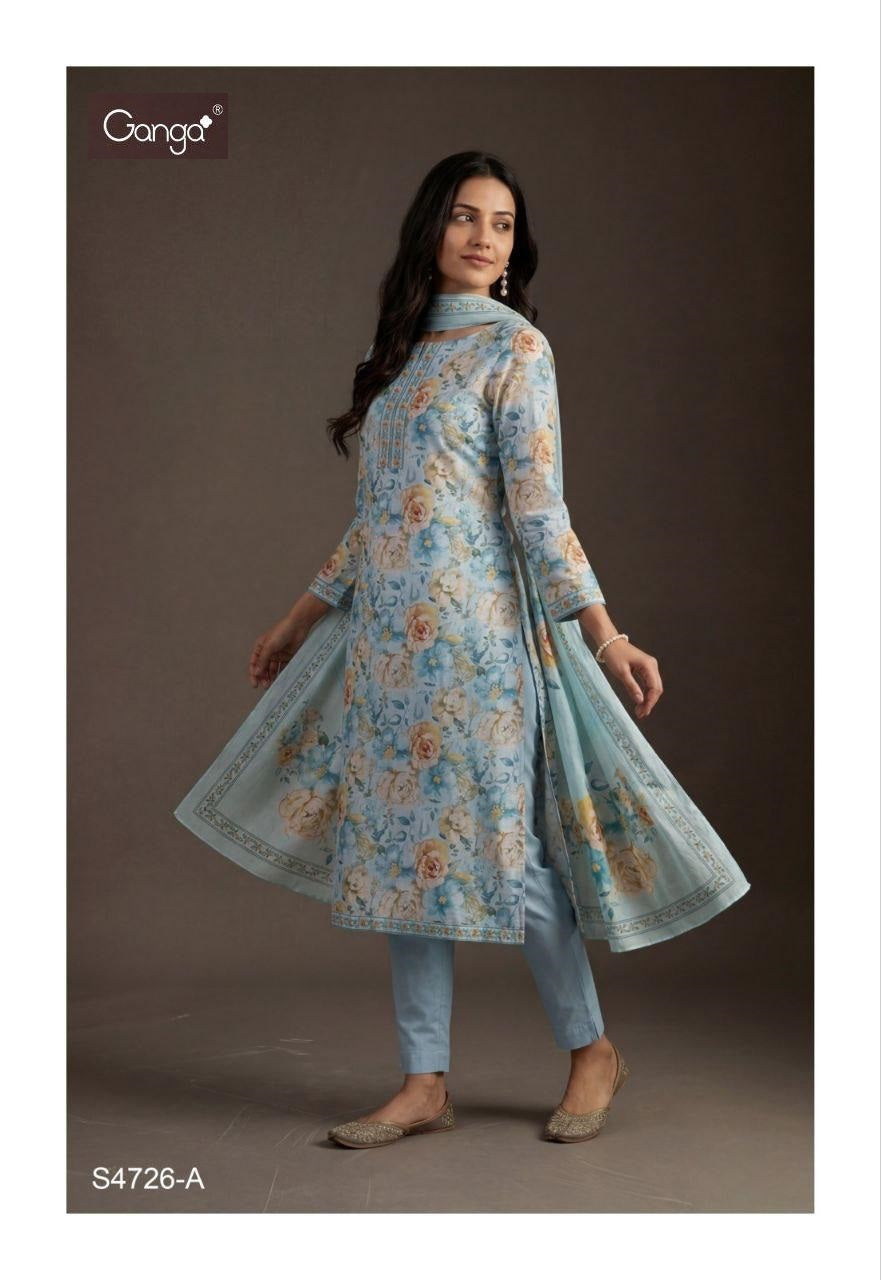 Melina 4726 Ganga Cotton Pant Style Suits Wholesale Rate