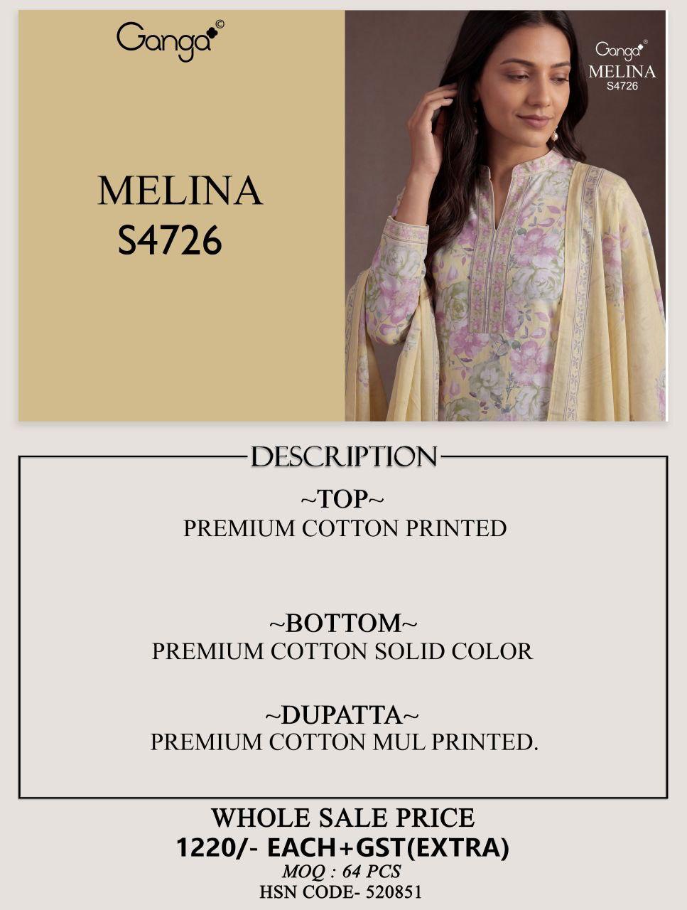 Melina 4726 Ganga Cotton Pant Style Suits Wholesale Rate