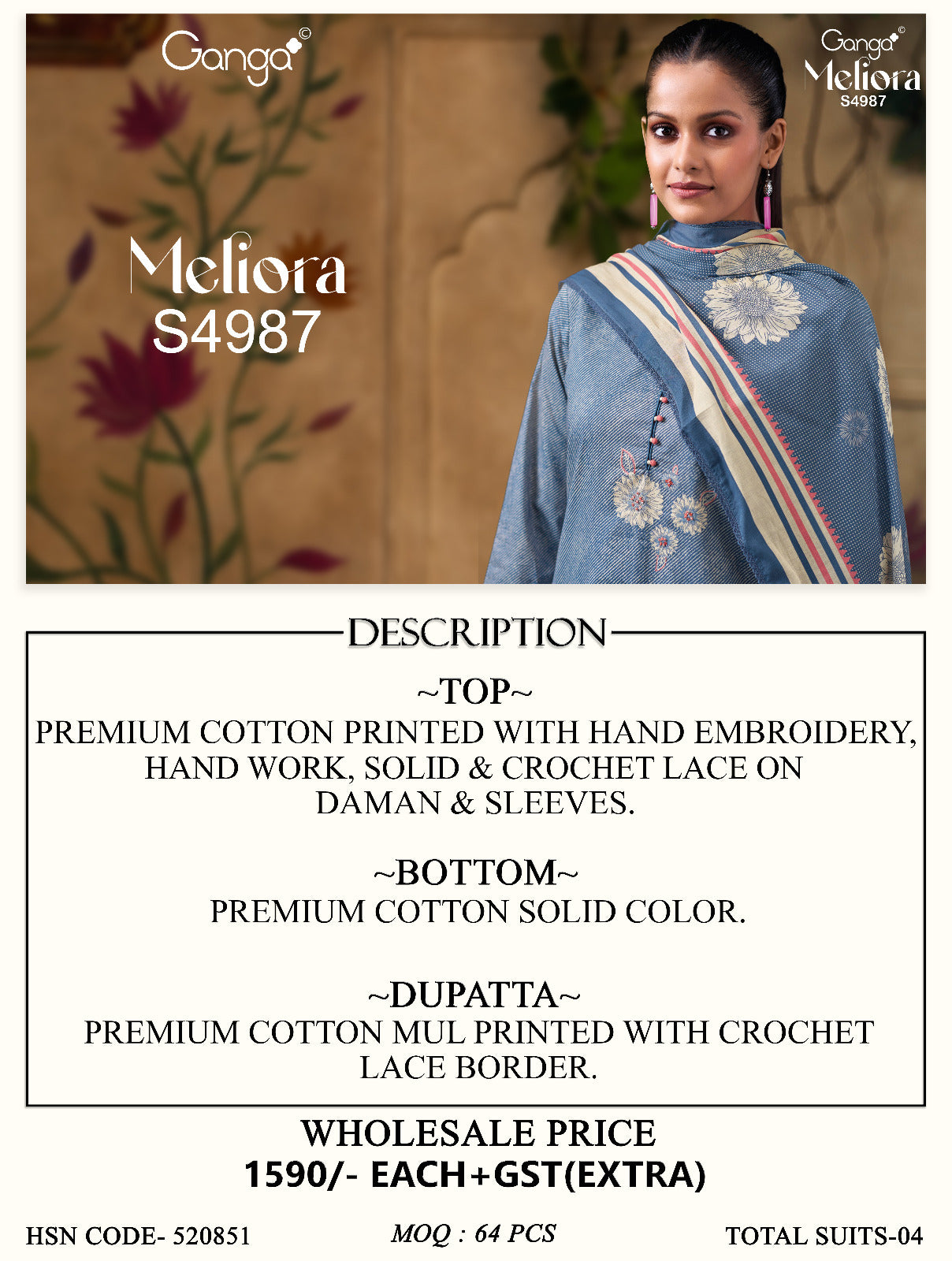 Meliora S4987 Ganga Cotton Plazzo Style Suits Manufacturer