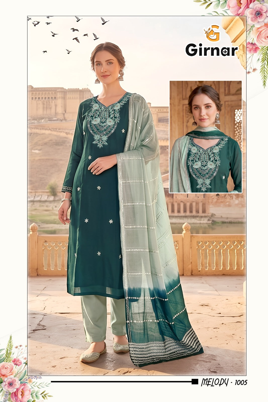 Melody Vol 1 Girnar Roman Silk Readymade Pant Style Suits Supplier India