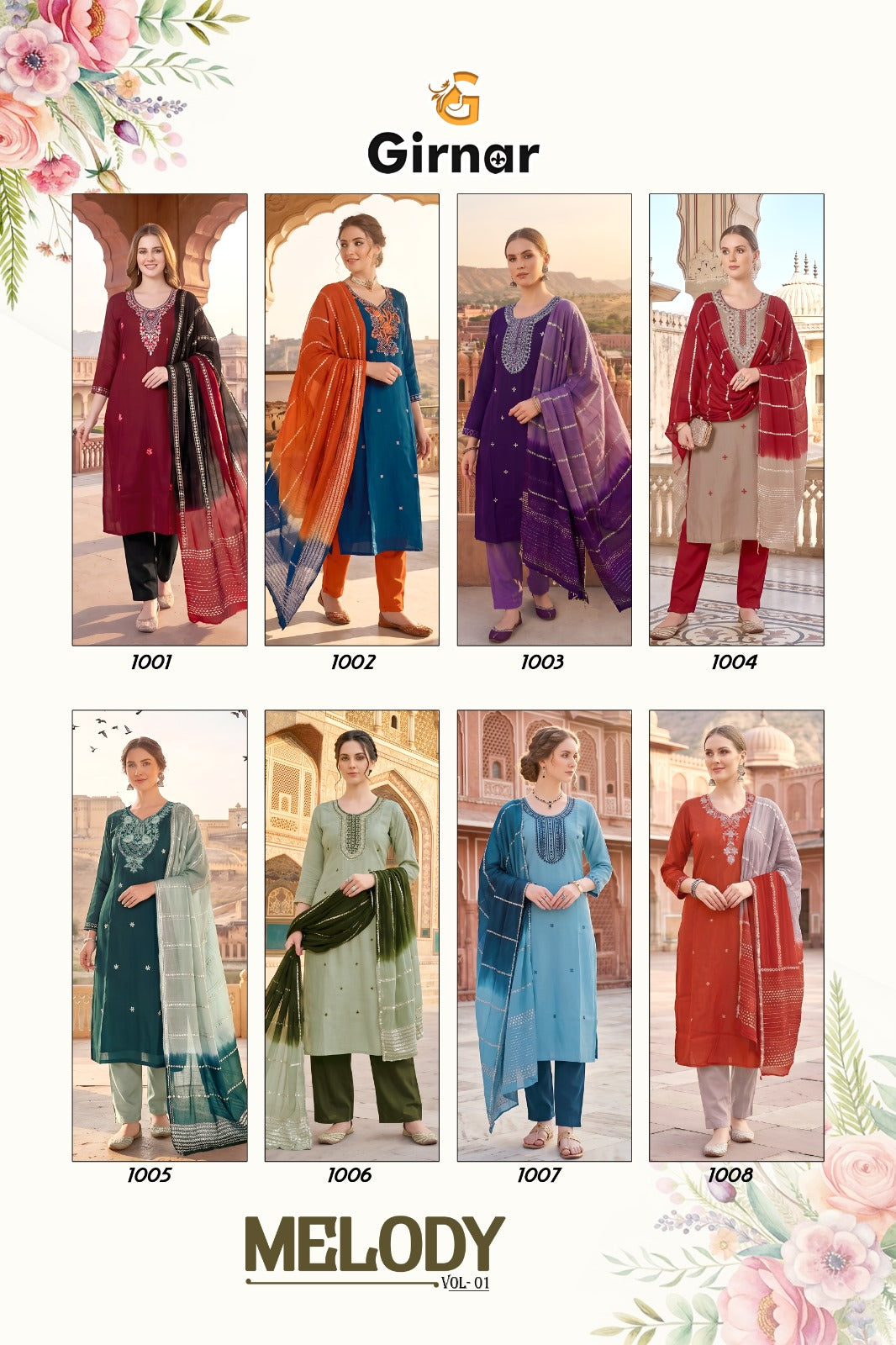Melody Vol 1 Girnar Roman Silk Readymade Pant Style Suits Supplier India