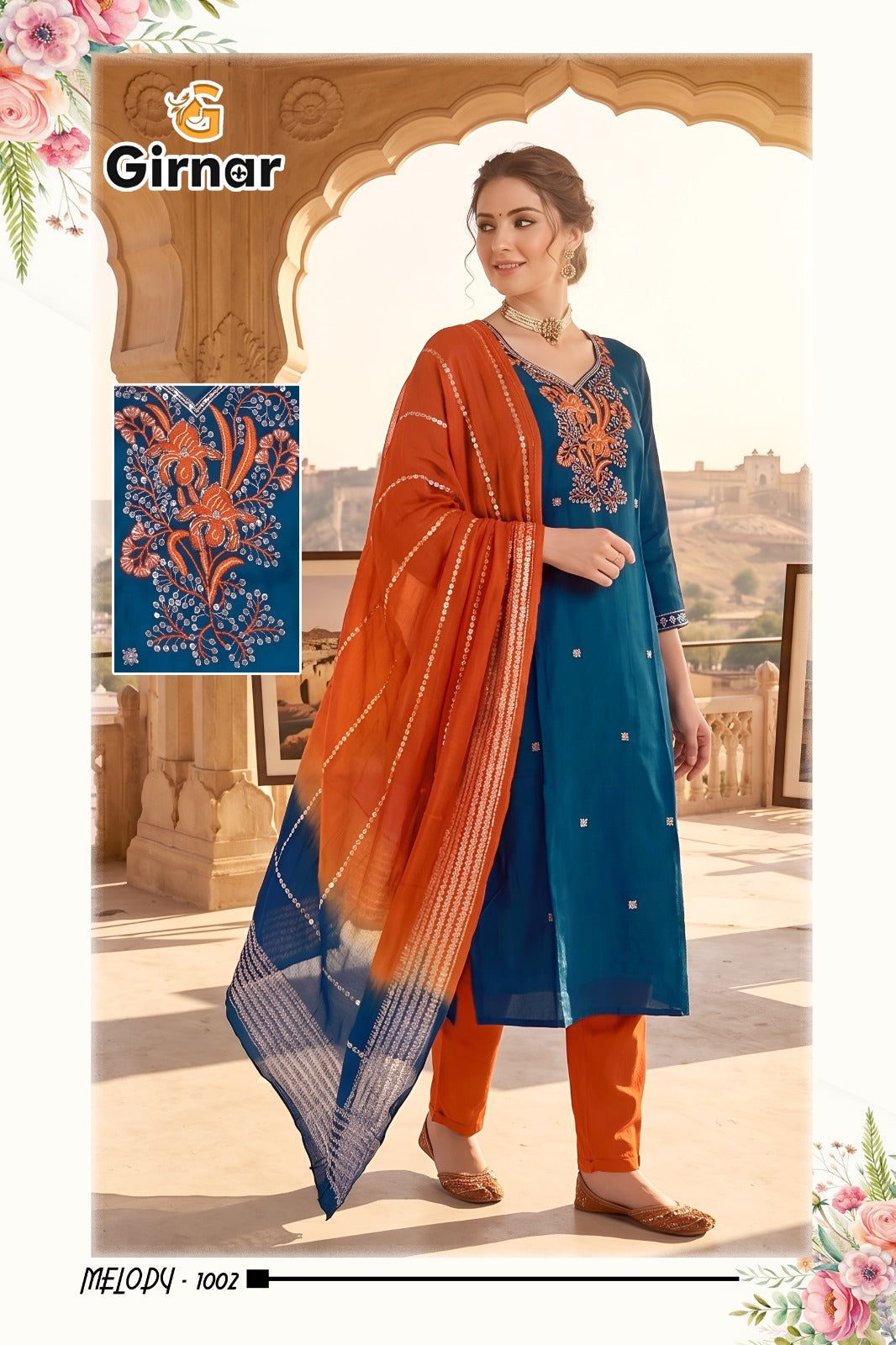 Melody Vol 1 Girnar Roman Silk Readymade Pant Style Suits Supplier India