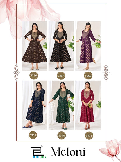 Meloni Blue Hills Rayon 14Kg Anarkali Kurtis Supplier Gujarat