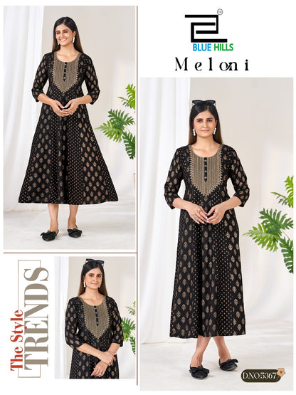 Meloni Blue Hills Rayon 14Kg Anarkali Kurtis Supplier Gujarat