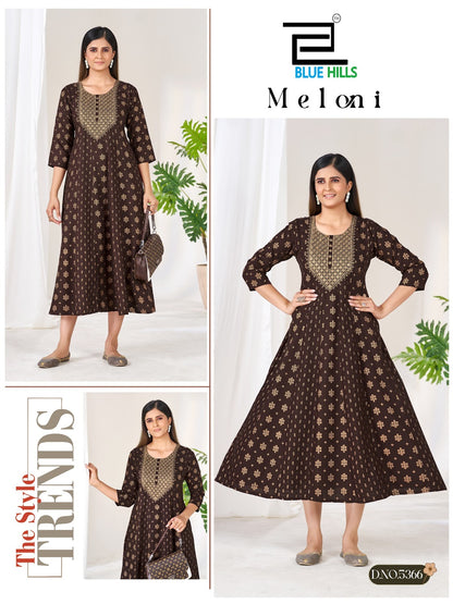 Meloni Blue Hills Rayon 14Kg Anarkali Kurtis Supplier Gujarat
