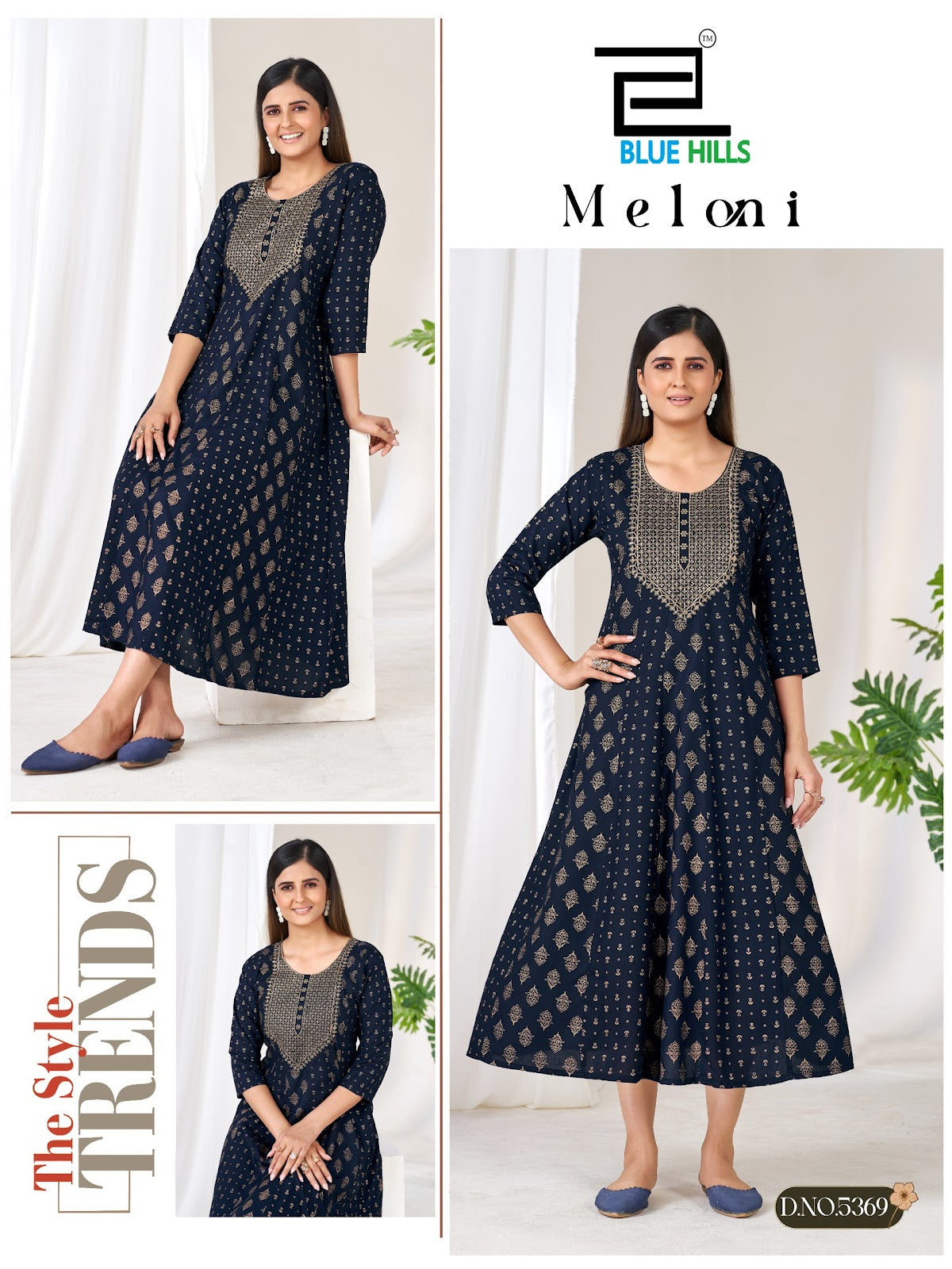 Meloni Blue Hills Rayon 14Kg Anarkali Kurtis Supplier Gujarat
