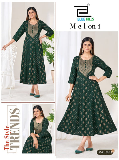 Meloni Blue Hills Rayon 14Kg Anarkali Kurtis Supplier Gujarat