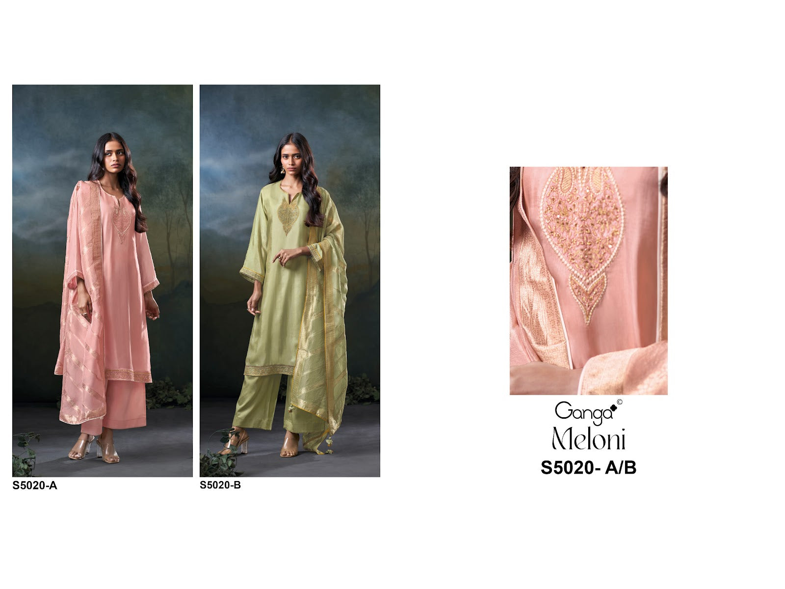Meloni S5020 Ganga Bemberg Silk Plazzo Style Suits Wholesale Price
