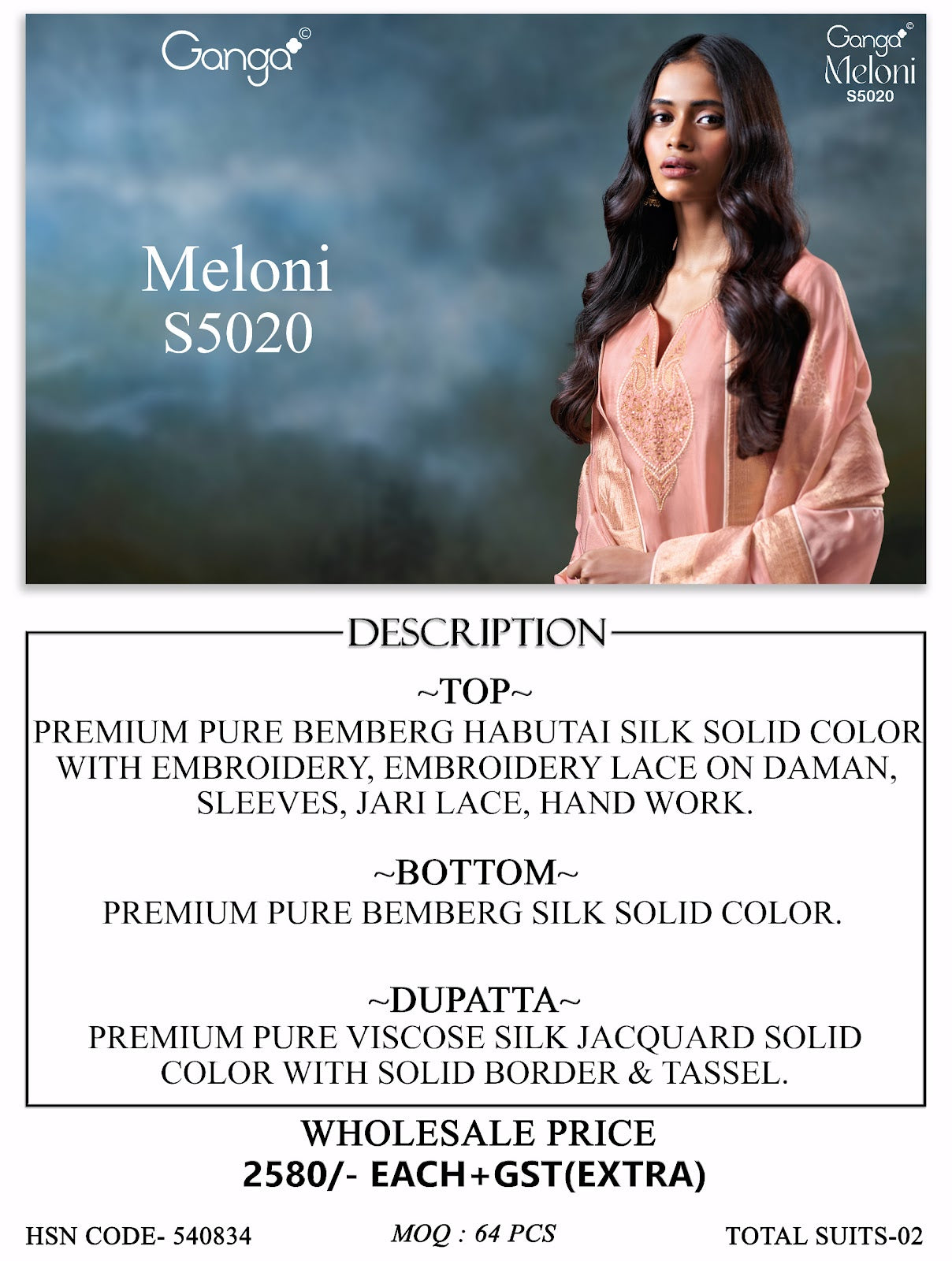 Meloni S5020 Ganga Bemberg Silk Plazzo Style Suits Wholesale Price