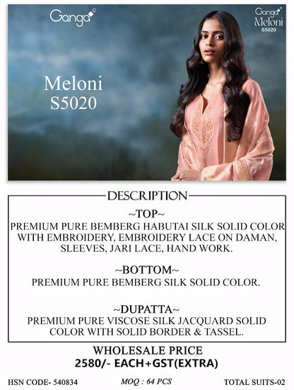 Meloni S5020 Ganga Bemberg Silk Plazzo Style Suits Wholesale Price