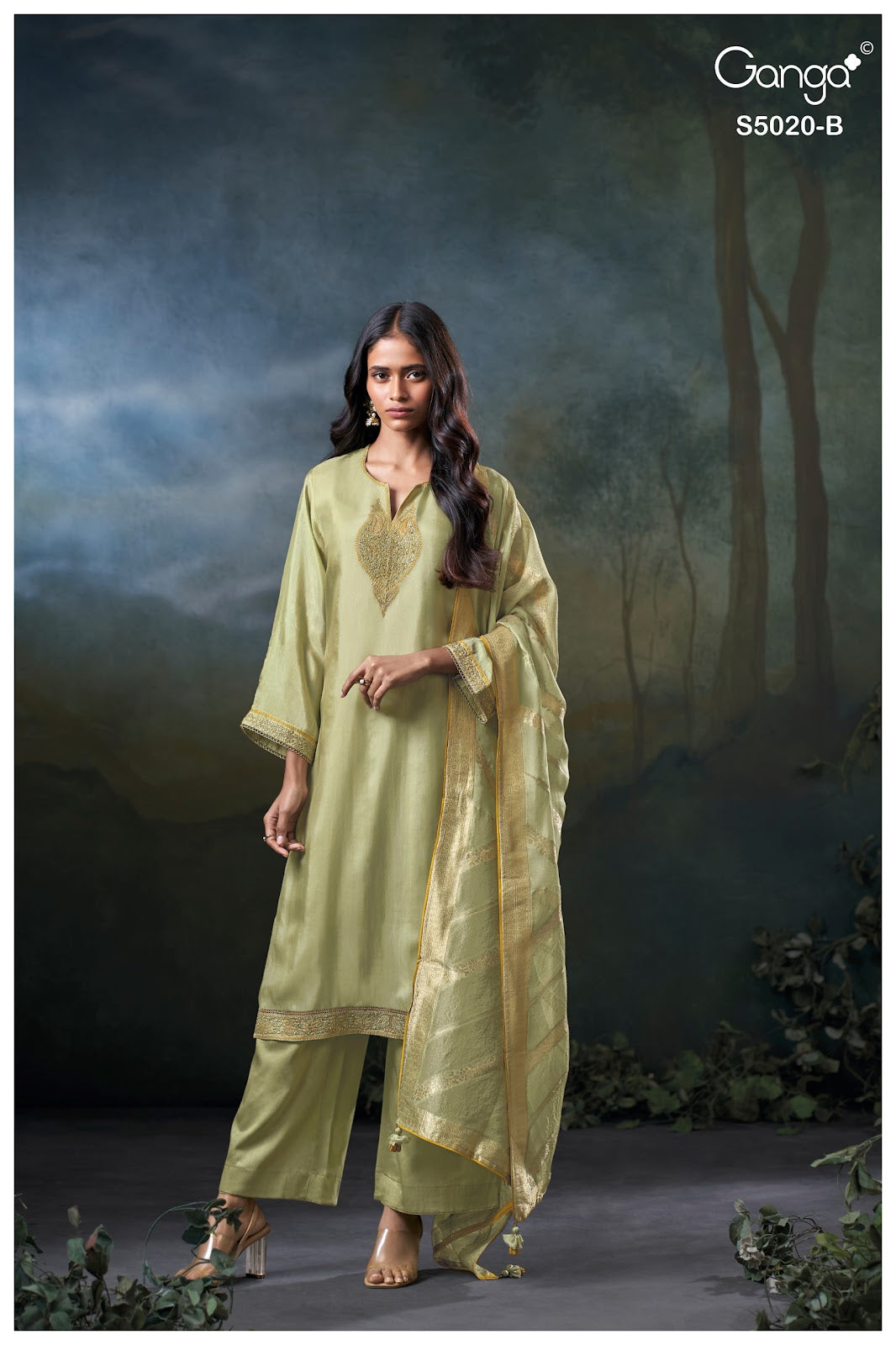 Meloni S5020 Ganga Bemberg Silk Plazzo Style Suits Wholesale Price
