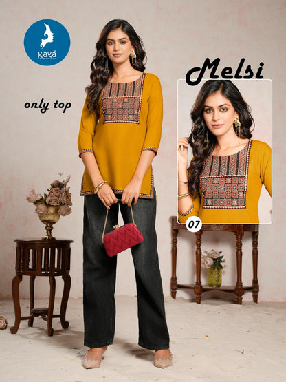 Melsi Kaya Heavy Rayon Short Kurtis Wholesale