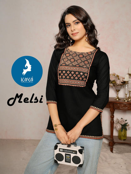 Melsi Kaya Heavy Rayon Short Kurtis Wholesale