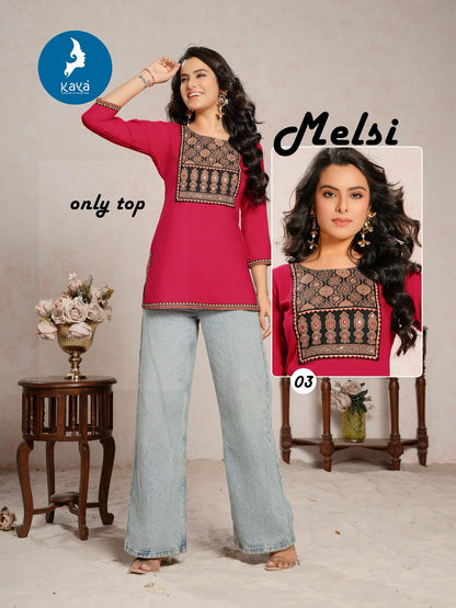 Melsi Kaya Heavy Rayon Short Kurtis Wholesale