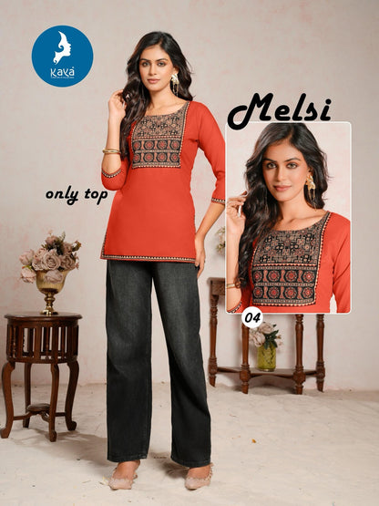 Melsi Kaya Heavy Rayon Short Kurtis Wholesale