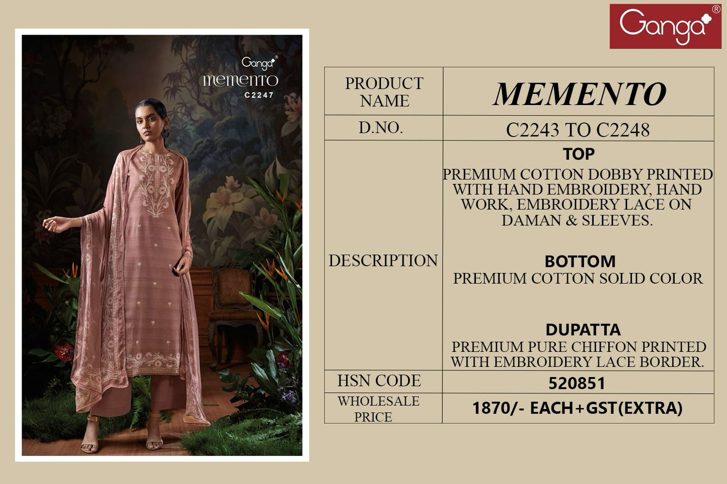 Memento Ganga Cotton Plazzo Style Suits Supplier Ahmedabad