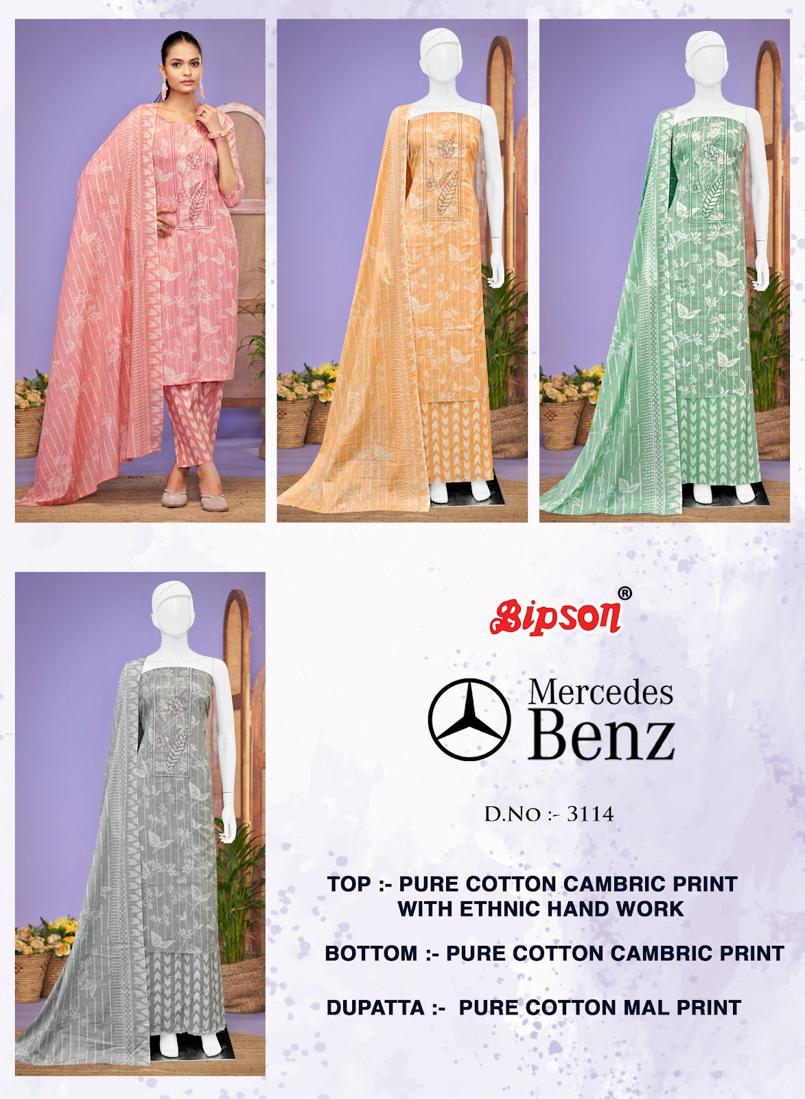 Mercedes 3114 Bipson Prints Pure Cotton Pant Style Suits Manufacturer Gujarat