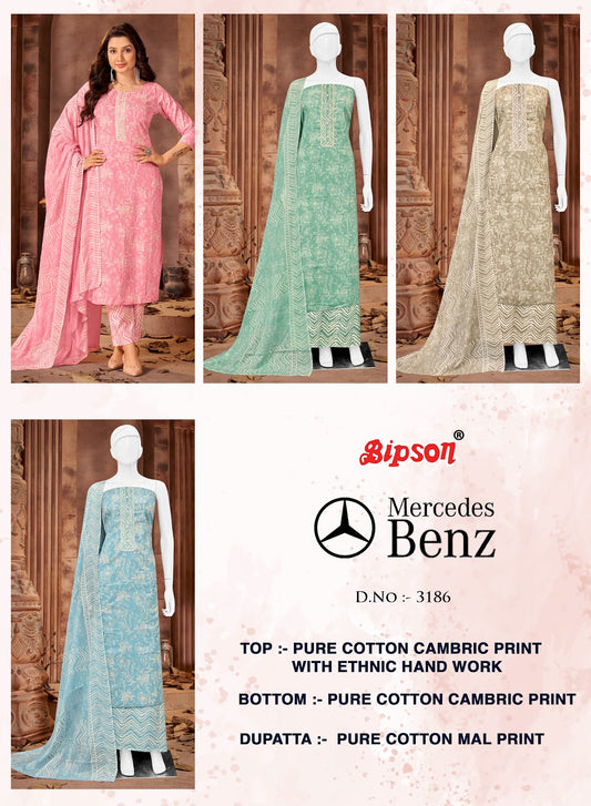 Mercedes 3186 Bipson Prints Cotton Cambric Pant Style Suits Wholesale Price