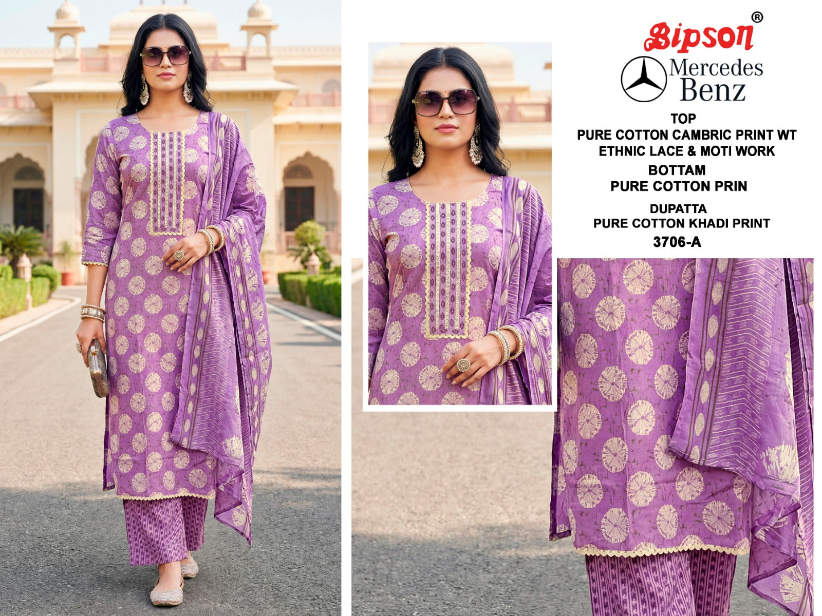 Mercedes Benz 3706 Bipson Prints Pure Cotton Pant Style Suits Manufacturer India