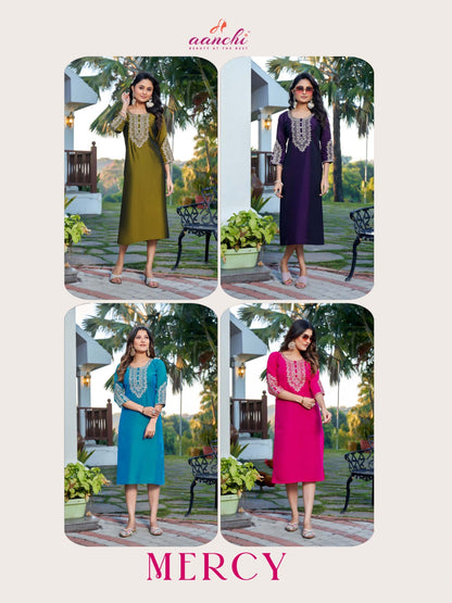 Mercy Aanchi Silk Straight Cut Kurtis Manufacturer Gujarat