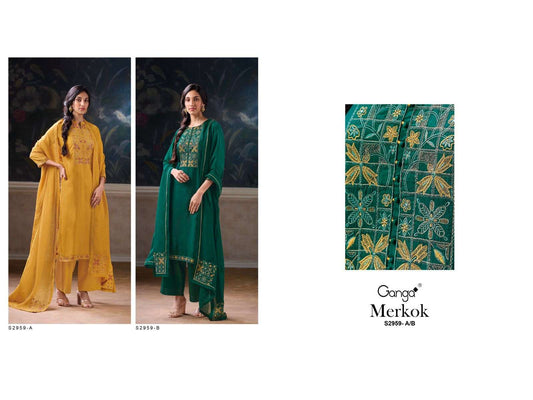 Merkok S2959 Ganga Pure Bemberg Plazzo Style Suits Wholesaler India
