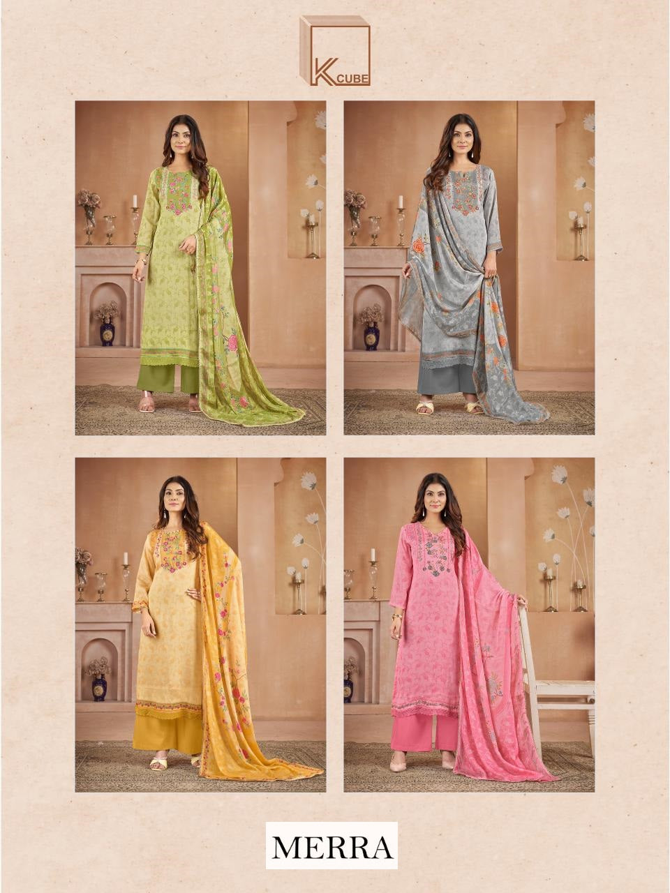 Merra K Cube Viscose Chinon Plazzo Style Suits Wholesaler Gujarat