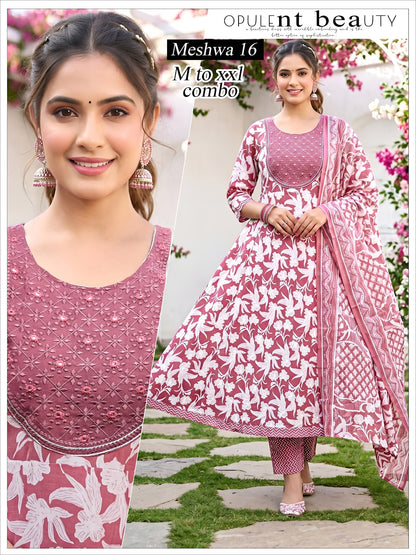 Meshwa Green Tomato Cotton Readymade Anarkali Suits Supplier
