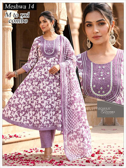 Meshwa Green Tomato Cotton Readymade Anarkali Suits Supplier
