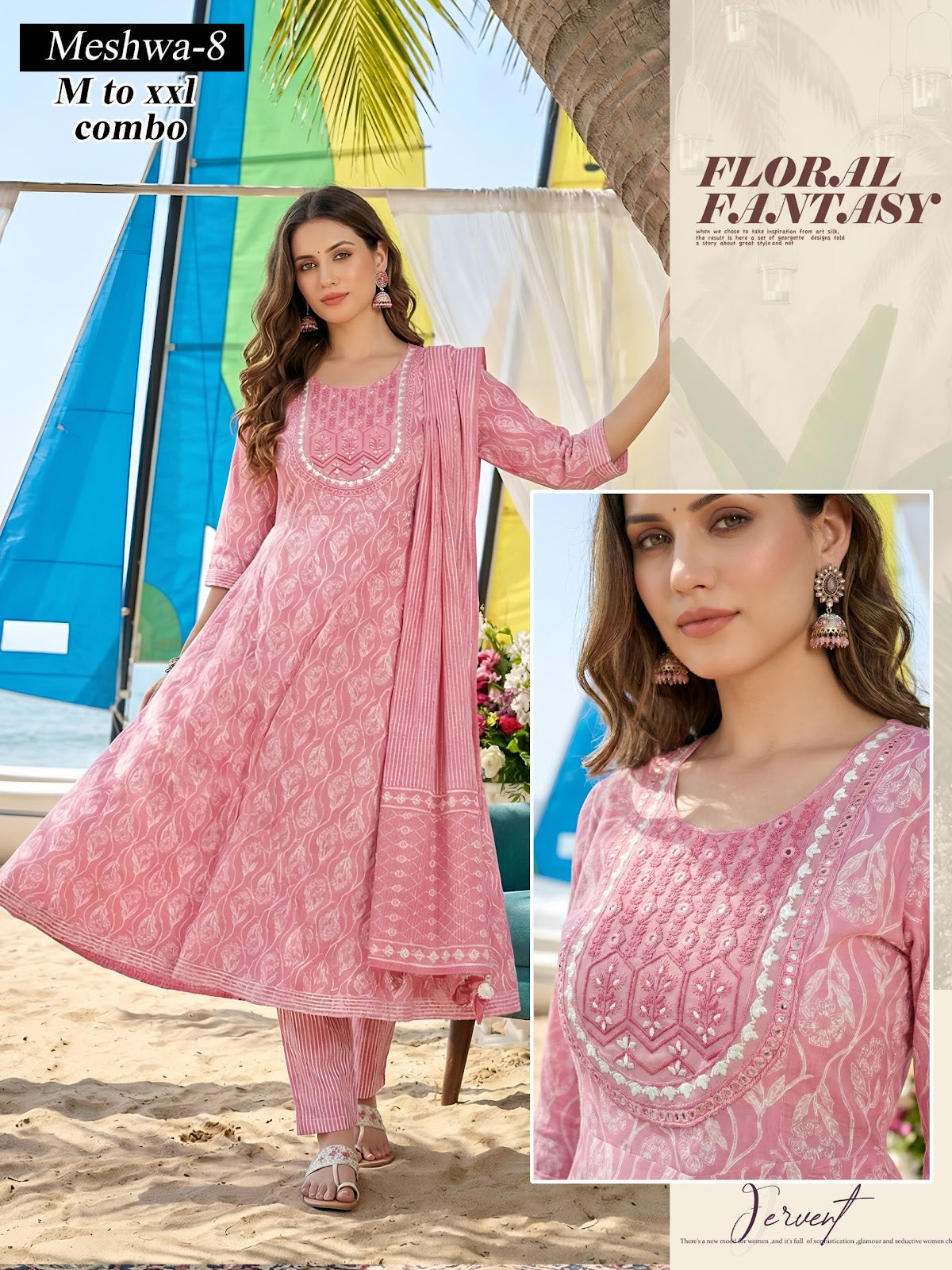 Meshwa Green Tomato Cotton Readymade Anarkali Suits Supplier