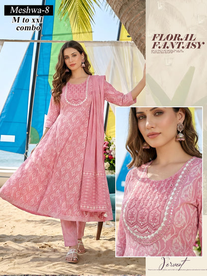 Meshwa Green Tomato Cotton Readymade Anarkali Suits Supplier