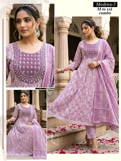Meshwa Green Tomato Cotton Readymade Anarkali Suits Supplier