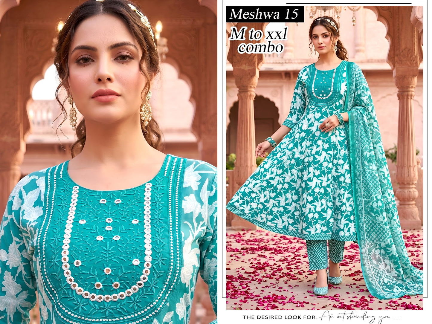Meshwa Green Tomato Cotton Readymade Anarkali Suits Supplier