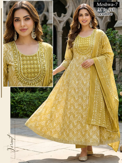 Meshwa Green Tomato Cotton Readymade Anarkali Suits Supplier