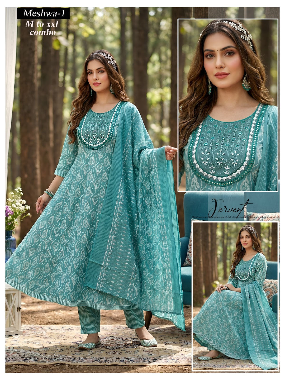 Meshwa Green Tomato Cotton Readymade Anarkali Suits Supplier