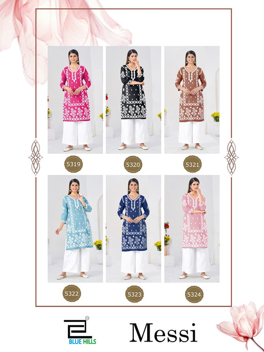 Messi Blue Hills Rayon 14Kg Kurti Plazzo Set Wholesaler Ahmedabad