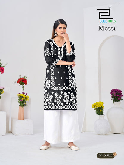 Messi Blue Hills Rayon 14Kg Kurti Plazzo Set Wholesaler Ahmedabad