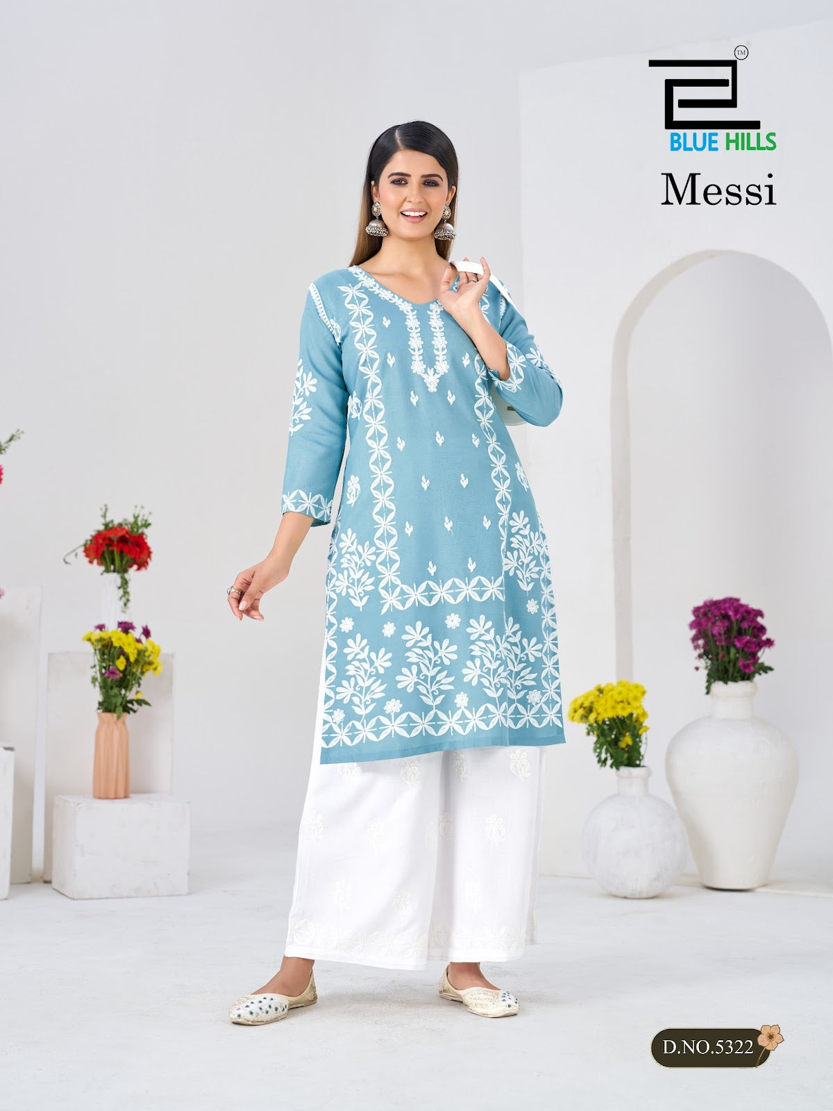 Messi Blue Hills Rayon 14Kg Kurti Plazzo Set Wholesaler Ahmedabad