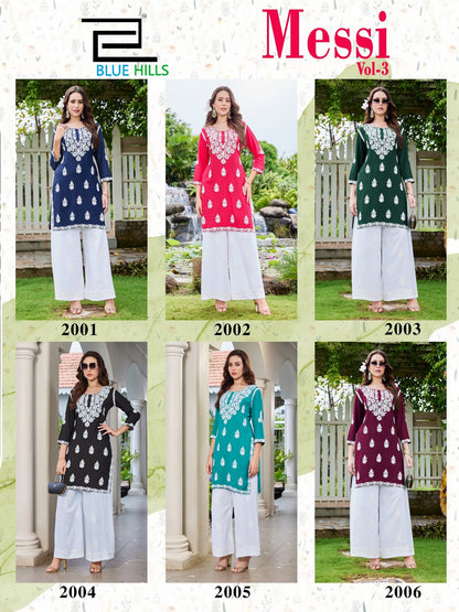 Messi Vol 3 Blue Hills Rayon 14Kg Kurti Plazzo Set Manufacturer Gujarat
