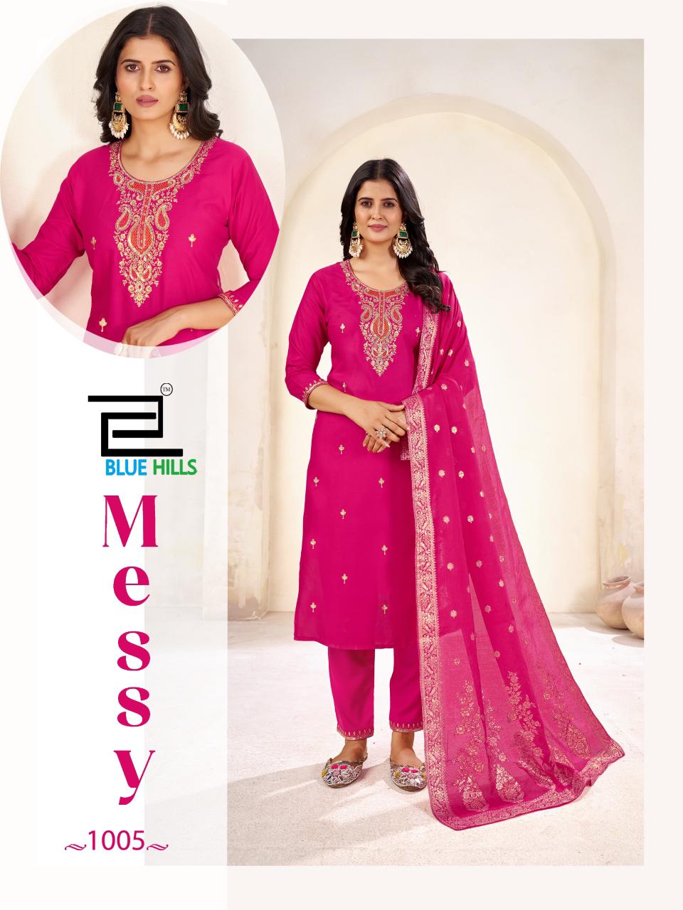 Messy Blue Hills Rayon 14Kg Readymade Pant Style Suits Manufacturer Ahmedabad