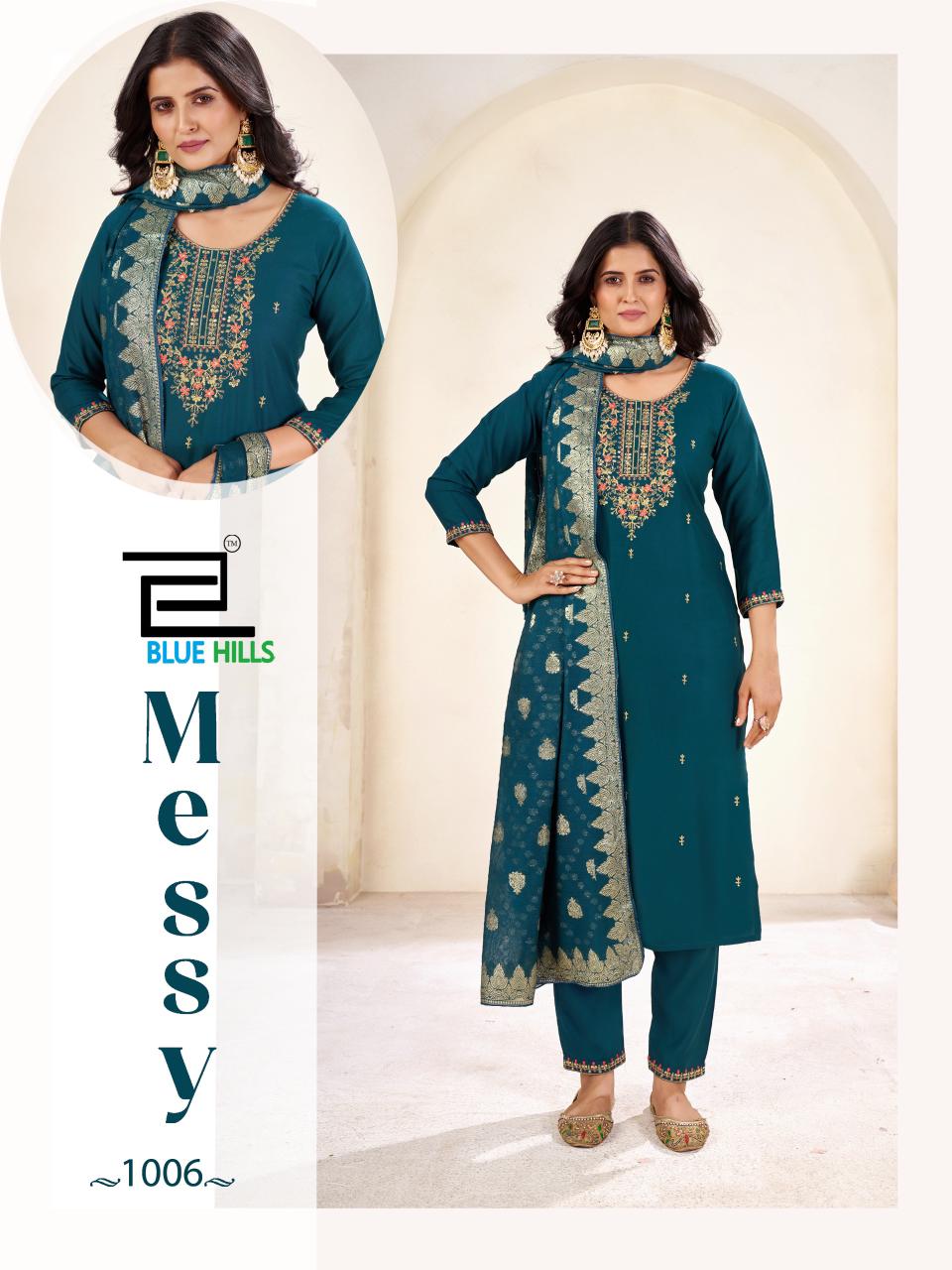 Messy Blue Hills Rayon 14Kg Readymade Pant Style Suits Manufacturer Ahmedabad