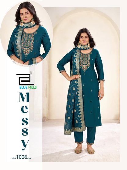 Messy Blue Hills Rayon 14Kg Readymade Pant Style Suits Manufacturer Ahmedabad