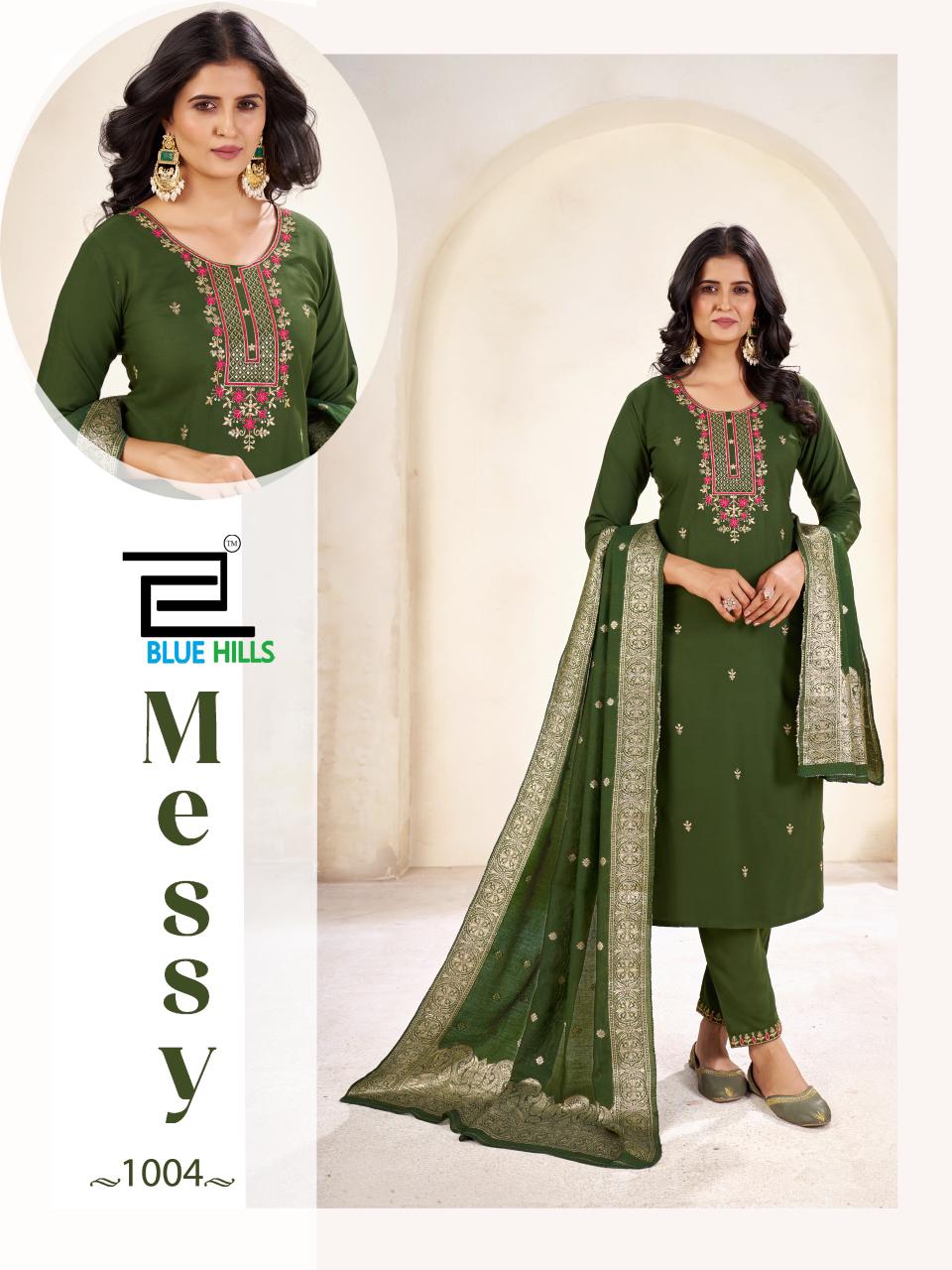 Messy Blue Hills Rayon 14Kg Readymade Pant Style Suits Manufacturer Ahmedabad