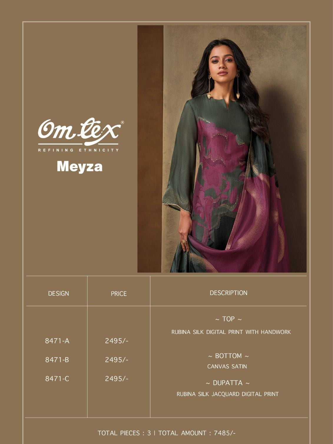 Meyza Omtex Silk Pant Style Suits Manufacturer India