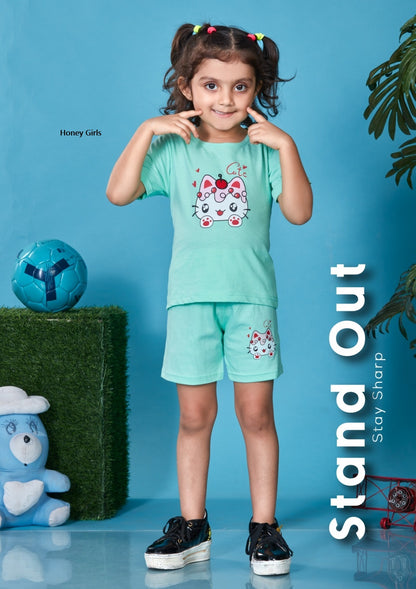 Mg-054 Honey Girls Cotton Biowashed Girls Shorts Set Manufacturer