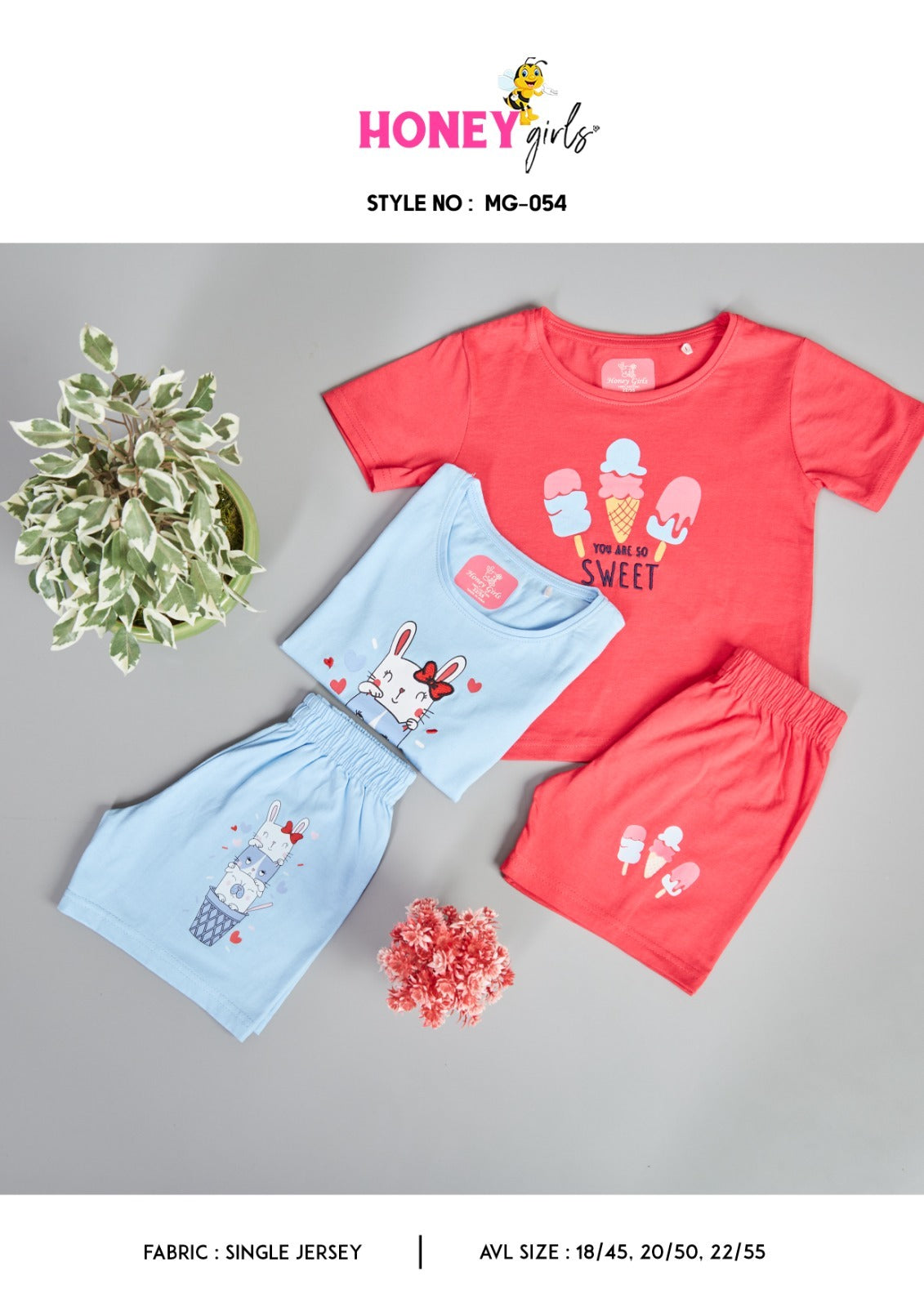 Mg-054 Honey Girls Cotton Biowashed Girls Shorts Set Manufacturer