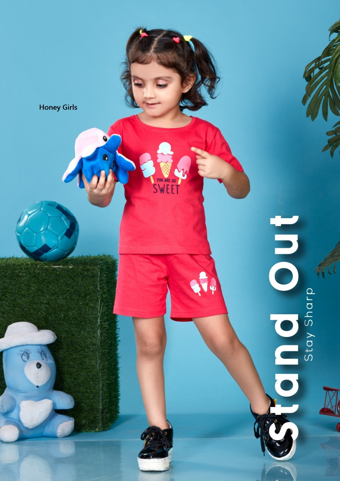 Mg-054 Honey Girls Cotton Biowashed Girls Shorts Set Manufacturer