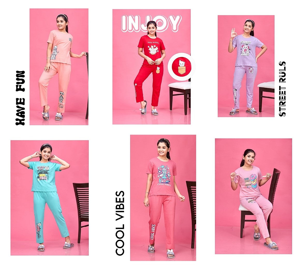 Mg-079 Honey Cotton Biowashed Girls Pant Set Exporter Ahmedabad