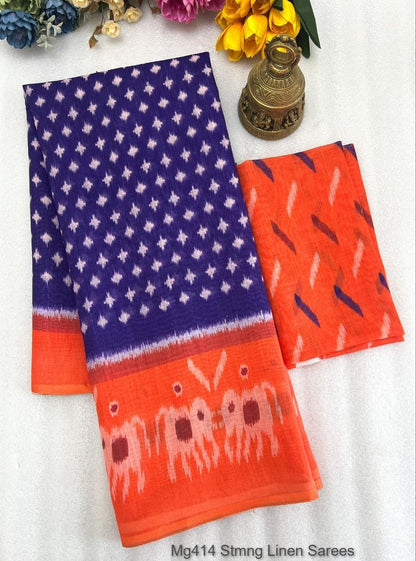 Mg414 Stmng Linen Sarees Manufacturer