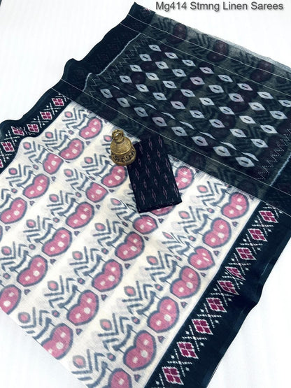 Mg414 Stmng Linen Sarees Manufacturer